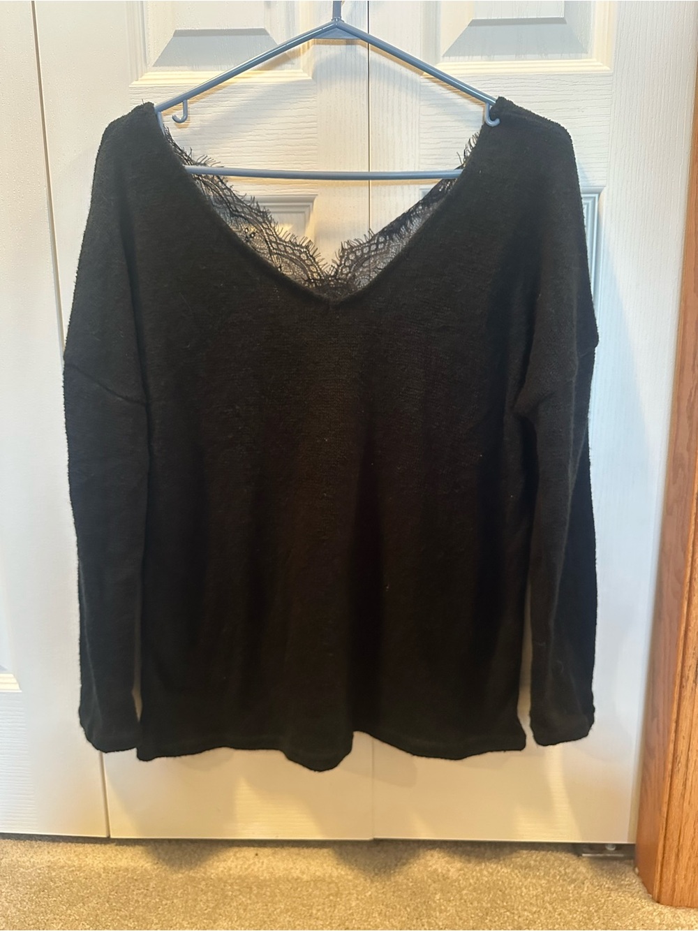 Black open Lace-back V-Neck Women’s sweater top